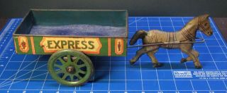 Antique Vtg 1909 Chein Pony Cart Buster Express Tin Litho Horse And Wagon