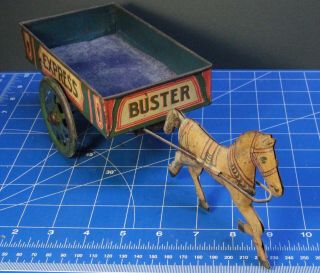 Antique Vtg 1909 Chein Pony Cart Buster Express Tin Litho Horse and Wagon 2