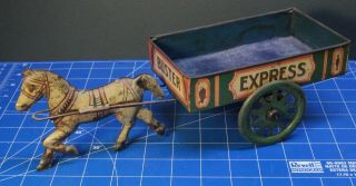 Antique Vtg 1909 Chein Pony Cart Buster Express Tin Litho Horse and Wagon 3