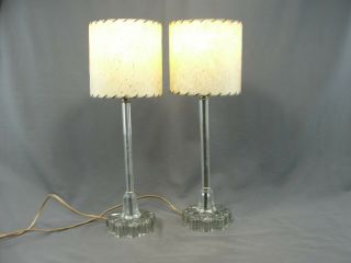 Antique Pair Art Deco Era Glass Bedroom Boudoir Table Lamps Fiberglass Shades