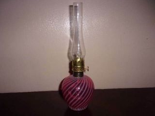 Antique Art Glass Cranberry Swirl Miniature Oil Lamp
