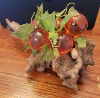 Vintage Small Glass Grape Cluster With Leaves Drift Wood