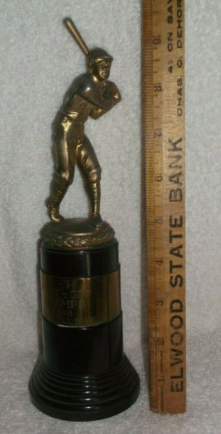 Vintage 1948 Metal Figure Topper Baseball Trophy 9 Inch Tall
