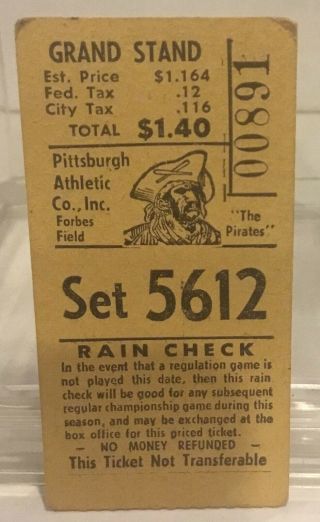 Vintage 1955 Pittsburgh Pirates “ Forbes Field” Ticket Stub - Clemente’s Rookie