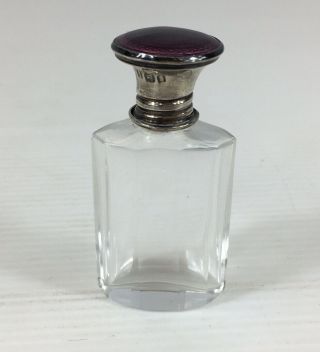 Antique 1905 Purple Guilloche Enamel Solid Silver Topped Scent / Perfume Bottle