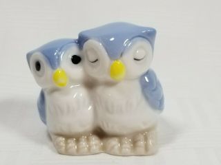 Blue Owl Couple Toothpick Holder Ceramic 2 " Vintage
