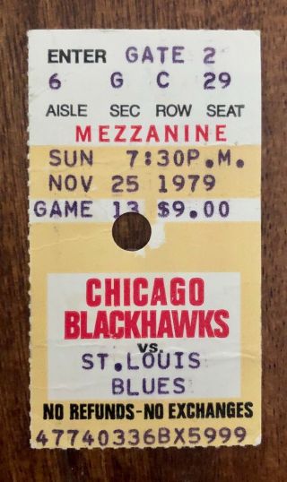 Nhl St.  Louis Blues Vs Chicago Black Hawks Ticket - Nov 25,  1979 - Mikita Last Goal
