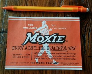 Vintage 1950’s Ted Williams “Un - Used” Moxie Bottle Label (Scarce/Rare) 2