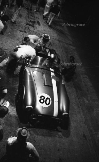 1964 Sebring Race - Shelby Cobra 80 In The Pit At Night - Orig Negs (068)