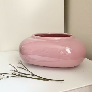 Vintage 1980s Art Deco Revival Pastel Pink Peach Ceramic Vase Planter Haeger Usa