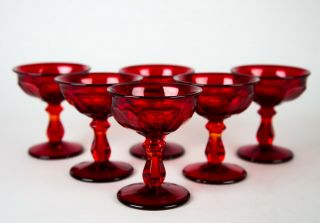 Imperial Old Williamsburg Ruby Red Champagne Sherbet Glasses Set 7 Vintage Glass