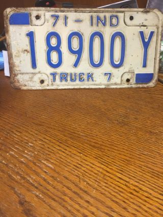 Vintage Indiana Truck License Plate - - Single Plate 1971 Crafting Birthday