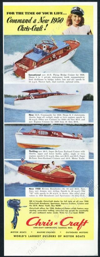 1950 Chris Craft Boat Riviera Runabout Cruiser 4 Boats Photo Vintage Print Ad