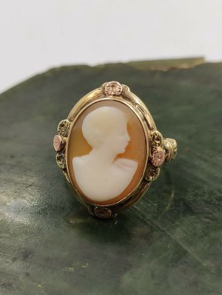 Antique Artnuveau 14k Yellow Gold Shell Cameo Ring