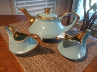 Vintage Pearl China Co Ceramic Tea Set,  Blue,  Vgc,  22k Gold