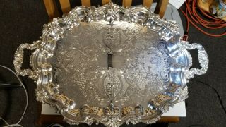 Vintage Poole Silver Co.  Huge Ornate Tray,  Platter,  Silver Plate,  Large,  Big