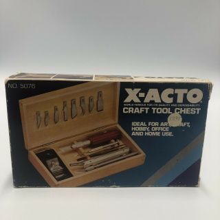 X - Acto Craft To Chest No 5076 Vintage 6 Tools 11 Blades Wood Chest 2