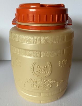 Bill Miller Bar - B - Q Gallon Texas Tea Bucket Barrel Orange Tan Brown Vintage
