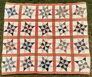 Vintage Handmade Patchwork Quilt 66 " X 75 " Star And Stripe Pattern