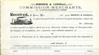 Rhodus & Lindsay Commission Merchants St Louis Steamboat 1880 
