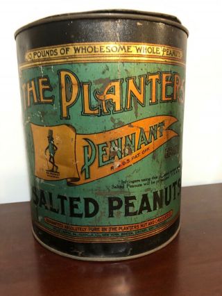 Antique Planters Salted Peanut 10 Pounds Tin With Lid