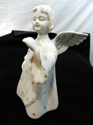 Vintage Angel Figurine White Gold Trim Ceramic Spiritual