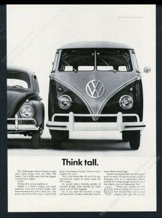 1966 Vw Volkswagen Bus Beetle Photo Think Tall Vintage Print Ad