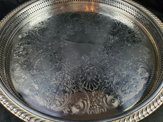 Beautifully polished Vtg 15 Inches Wm.  Rogers Round Tray Silver Plated service 3