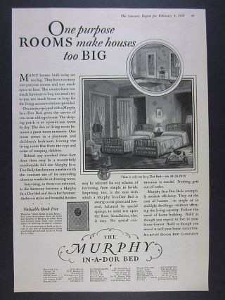 1928 Murphy In - A - Door Bed Vintage Print Ad