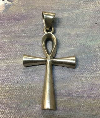 Vintage Taxco Mexico Large Sterling Silver Cross Pendant