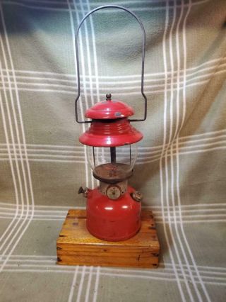 1962 (may) Vintage Red Coleman 200 Single Mantle Lantern - Brass Fount.