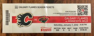 NHL Calgary Flames JAROME IGINLA 500th NHL Goal Ticket & Lineup (2) - Jan 7,  2012 3
