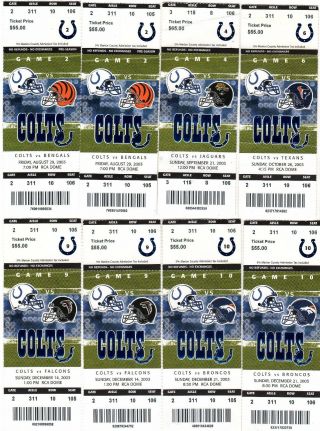 Peyton Manning 2003 - 2010 Indianapolis Colts Full Ticket - Pick One Broncos
