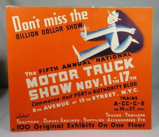 1938 5th Annual Motor Truck Show York City Ny Paper Litho Poster Sign Old