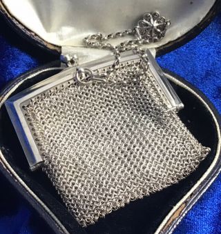 Antique Art Deco Solid Silver French Double Opening Mesh Purse
