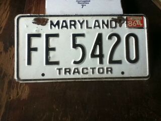License Plate Tag Maryland Md Tractor Fe 5420 1986 Vintage Rustic