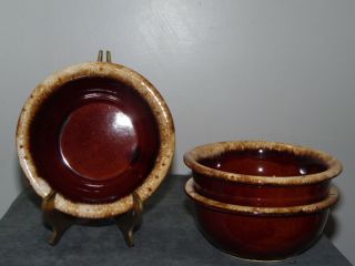 Vintage Set Of 3 Hull Usa Brown Drip Pottery Oven - Proof 5.  25 " Cereal Berry Bowls