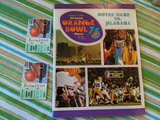 1975 Orange Bowl Notre Dame Vs Alabama Football Plus 2 Tix Stubs
