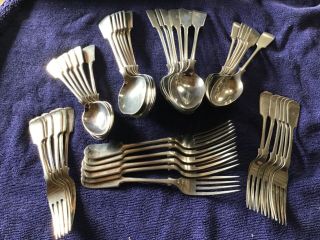 Antique 1870’s Albert J Beardshaw Silver Plate Fiddleback Spoons Forks " W " Mono