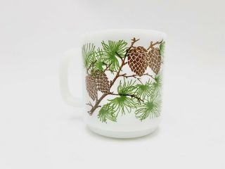 Glasbake Vintage Milk Glass Pine Cone Tree Coffee Mug Cup