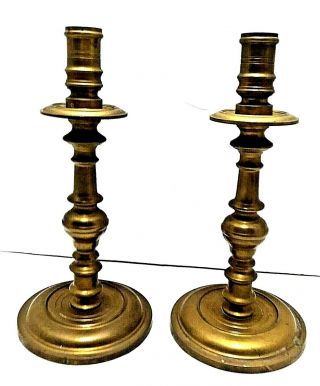 Old Pair Vintage Mid Century Brass Candlesticks Taper Candle Holders 10 " T
