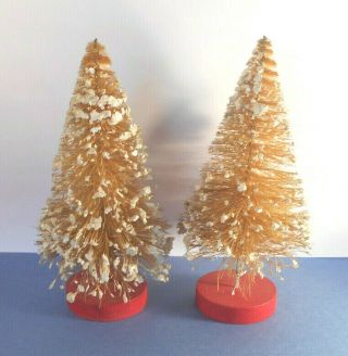 Vintage 1950s White Bottle Brush Christmas Tree Set Mica Frosted 6 " Tall Each