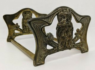 Antique - Hl Judd - Brass Owl Expandable Sliding Book Rack (9776) - Art Nouveau