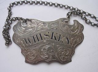 Antique Sliver Whiskey Decanter Label By George Unite 1856