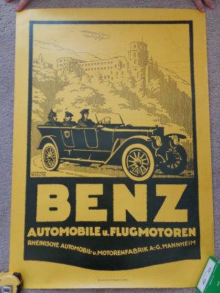 Vintage Mercedes Benz 1920 Reprint Flugmotoren Mannheim Poster 24 X 33 Cabriolet