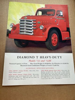 Diamond T Heavy Duty Truck Brochure Models 722 722h Vintage Truck Semi