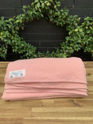 Vintage 60’s Onkaparinga Large Woolen Blanket Pastel Pink Australian Wool