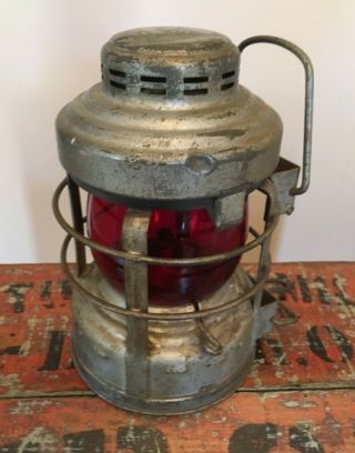 Vintage All Embury Luck E Lite No 25 Lantern Red Globe