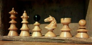 Fine Antique Austrian Boxwood Coffee House Chess Set C.  1900 - 1920