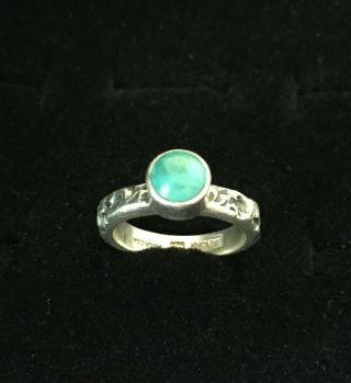 Vintage Sterling Silver Ring Lori Bonn Blue Green Stone Floral Etched Petite 5.  5